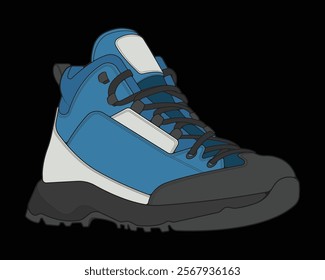 Hiking boots illustration. Illustration vector boots. Side view hiking boots isolated with black background.
