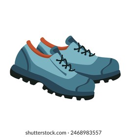 Hiking boots with laces and thick soles for hiking. Durable travel shoes made of leather, with laces in flat vector style isolated on a white background. A traveler's item of clothing. Doodle cartoon