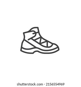 Hiking Boots Line Icon. Linear Style Sign For Mobile Concept And Web Design. Hiking Footwear Outline Vector Icon. Symbol, Logo Illustration. Vector Graphics