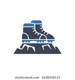 Hiking boots placed on a mountain icon.