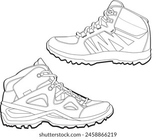 Botas de senderismo dibujo de Vector zapatos de senderismo zapatos deportivos ilustración dibujo técnico calzado