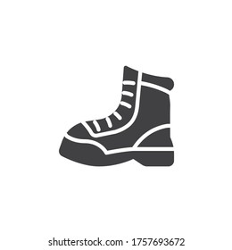 Hiking boots vector icon. filled flat sign for mobile concept and web design. Hike shoe glyph icon. Symbol, logo illustration. Vector graphics