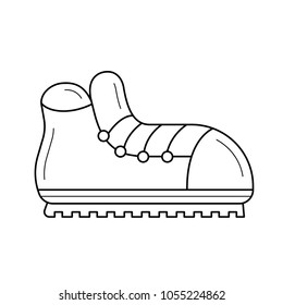 Hiking boots vector line icon isolated on white background. Hiking boots line icon for infographic, website or app. Icon designed on a grid system.