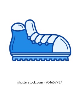 Hiking boots vector line icon isolated on white background. Hiking boots line icon for infographic, website or app. Blue icon designed on a grid system.
