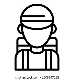 Hiking boy icon. Outline hiking boy vector icon for web design isolated on white background
