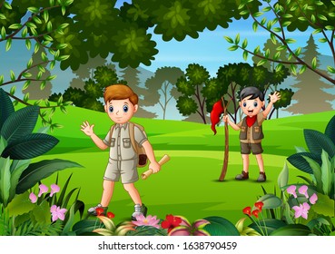 Hiking Boy Scouts Forest Stock Vector (Royalty Free) 1638790459 ...