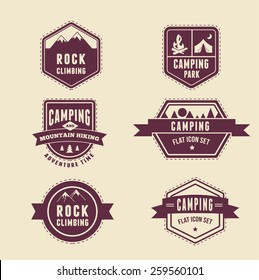 Hiking and camp badges - set of vintage icons, elements