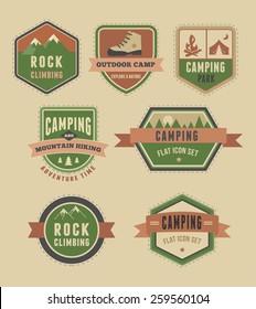 Hiking and camp badges - set of vintage icons, elements
