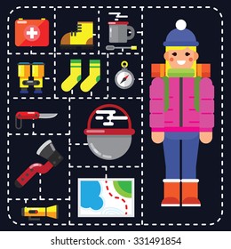 Hiking and camping abstract flat style vector illustration Esp10
