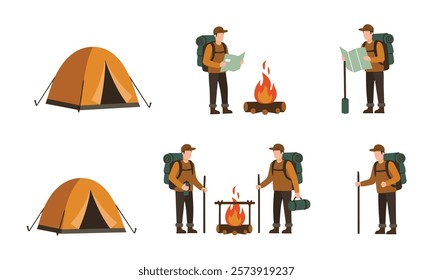 Hiking and Camping Adventure Illustration