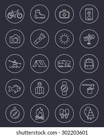 Hiking, Camping, Backpacking, Trekking line white icons, vector illustration, eps10, easy to edit