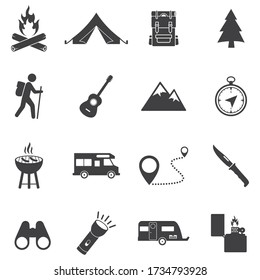 Hiking and Camping Icon Set. campsite vector illustration isolated on white background. 