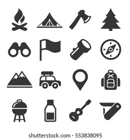 Hiking and Camping Icons Set. Vector