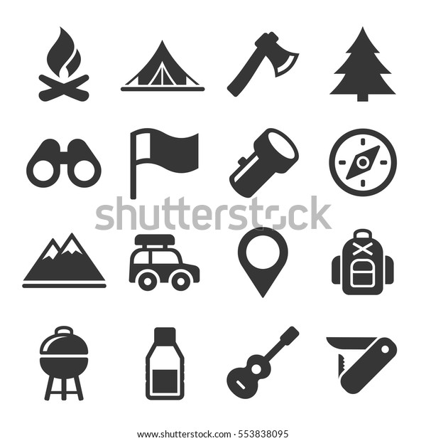 Hiking and Camping Icons\
Set. Vector