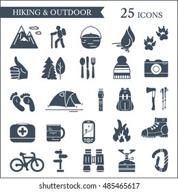 Hiking and camping icons. Vector set.