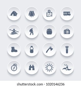 Hiking, camping, outdoor activities icons