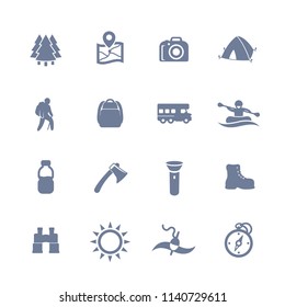 Hiking, camping, outdoor adventures icons set