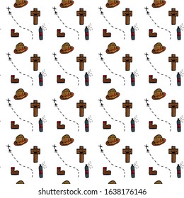 Hiking and Camping Seamless Pattern in Line Style. Outdoor Camp Adventure Theme. Vector illustration. Background. Hiking Print