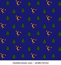 Hiking and Camping Seamless Pattern in Line Style. Outdoor Camp Adventure Theme. Vector illustration. Background. Hiking Print
