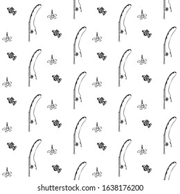 Hiking and Camping Seamless Pattern in Line Style. Outdoor Camp Adventure Theme. Vector illustration. Background. Hiking Print