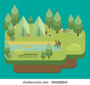 Hiking and camping. Summer landscapes. Vector illustration. Flat design.