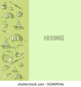 hiking and camping - template background design for text about tourism