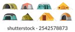 Hiking and camping tent vector icons. Dome flat design tents