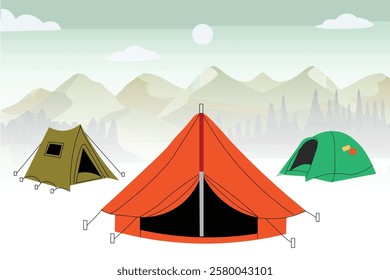 Hiking and camping tent vector icons. Triangle and dome flat design, Tent camping set in outdoor travel. tourist tent icon isolated on a white background for nature tourism, journey, and adventure.