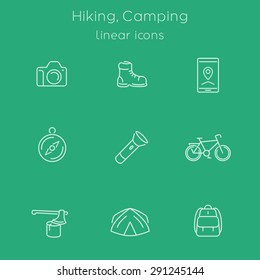 Hiking, Camping, Travel line white icons, vector illustration, eps10, easy to edit