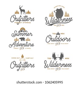 Hiking and Camping Vintage logos.Vector illustration.