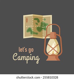 Hiking and camping vintage, retro hipster poster