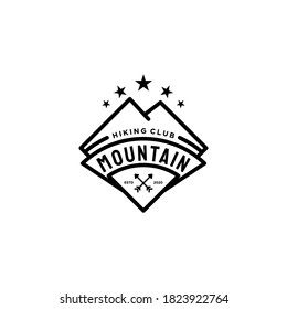 Hiking Club Mountain Camp Emblem Templates Logo Monoline Line Art. Design Element For Logo  Label  Emblem  Sign  Badge. Vector Illustration