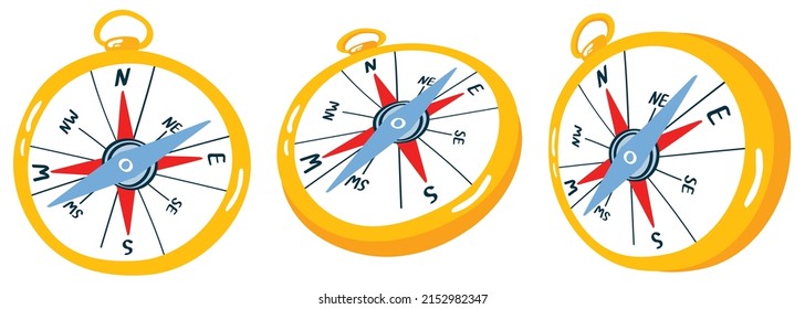 Hiking compass. Hand drawn vector illustration. Suitable for website, stickers.