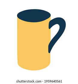 Hiking cup. Hand drawn vector illustration. Isolated element on a white background. Yellow and blue mug.