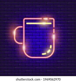 Hiking cup neon icon. Vector illustration for the design of advertising, website, promotion, banner, brochure, flyer. Concept of Hike, travel, camping.