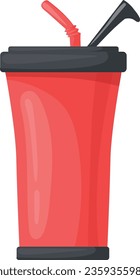Hiking cup with straw. Thermo container cartoon icon isolated on white background