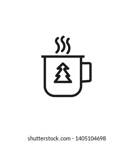 Hiking drink line icon. Mug, cup, hot drink, steam. Hiking concept. Vector illustration can be used for topics like camping, morning, coffee break outdoors