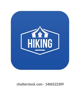 Hiking emblem icon blue vector isolated on white background