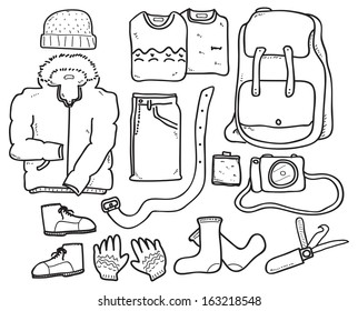 hiking equipment doodle
