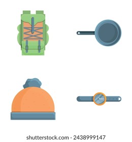 Hiking equipment icons set cartoon vector. Various tool for hiking. Active lifestyle
