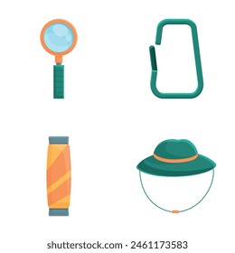 Hiking equipment icons set cartoon vector. Various tool for hiking. Active lifestyle