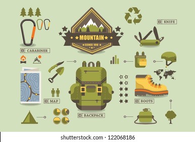 Hiking Equipment Info Graphics,mountain Icons,