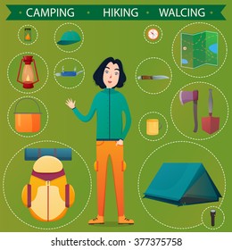 hiking equipment for a Man, vector illustration