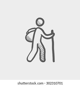 Hiking exercise sketch icon for web and mobile. Hand drawn vector dark gray icon on light gray background.