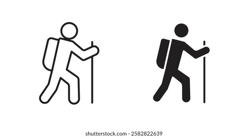 Hiking filled and outlined icons vectors on white background