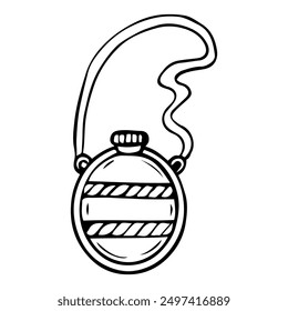 Hiking flask hand drawn in doodle style. Drinkware. Tourist equipment for a hunter or fisherman. Vector line art illustration.