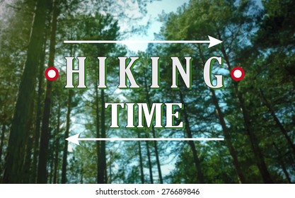 Hiking in forest, hike time, vector, illustration