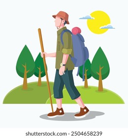 hiking forest vector art design ilustration