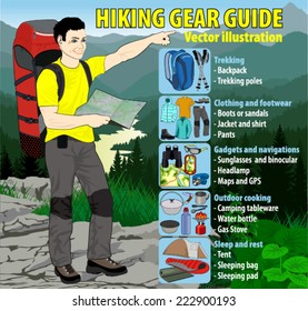 Hiking Gear Guide Infographic Vector Illustration