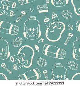 Hiking Gears Hand Drawn Vector Seamless Pattern